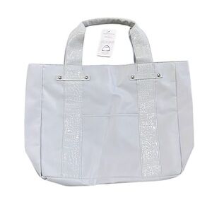 NWT Barr + Barr light gray Tote Bag Bloomingdales lining wipeable croc trim